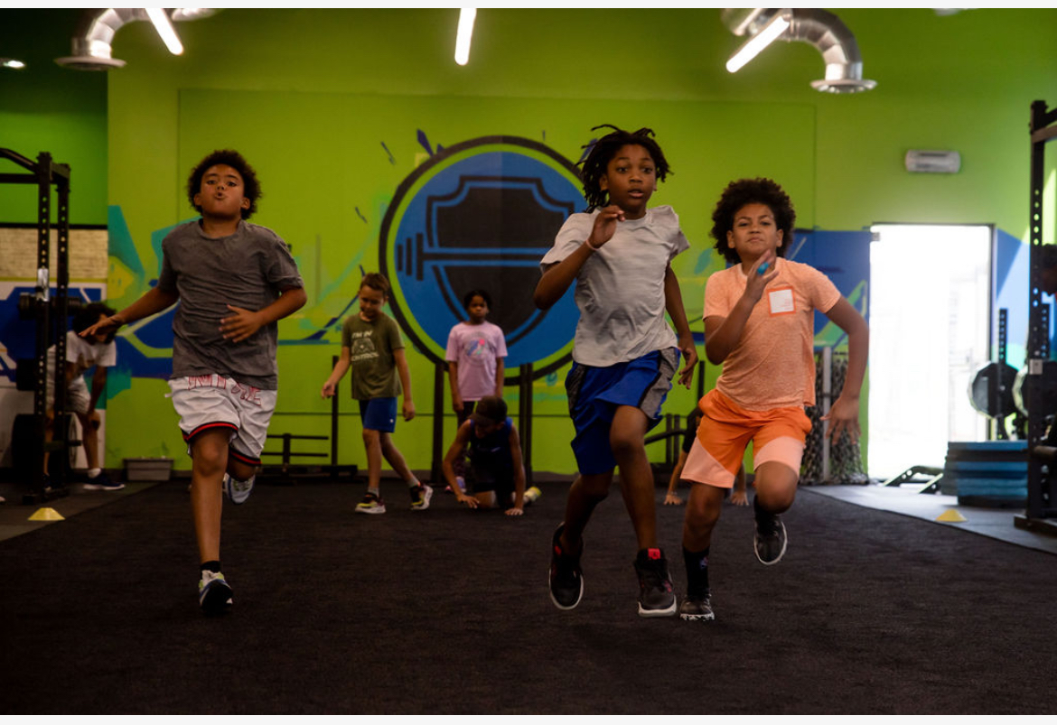 Kids running during homeschool PE class at Power Play PE in Sacramento