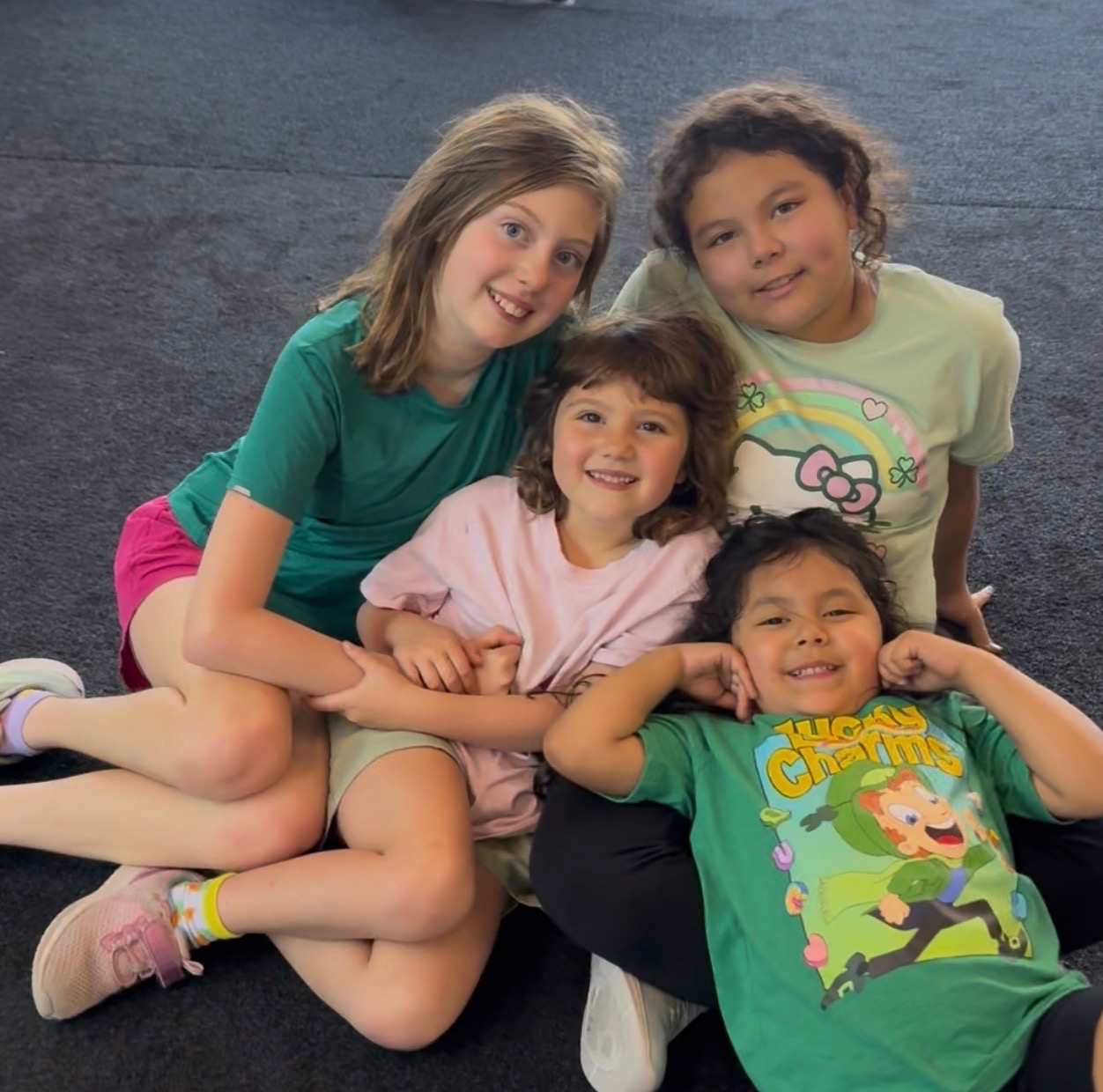 Girls making friends at Power Play PE homeschool class Sacramento